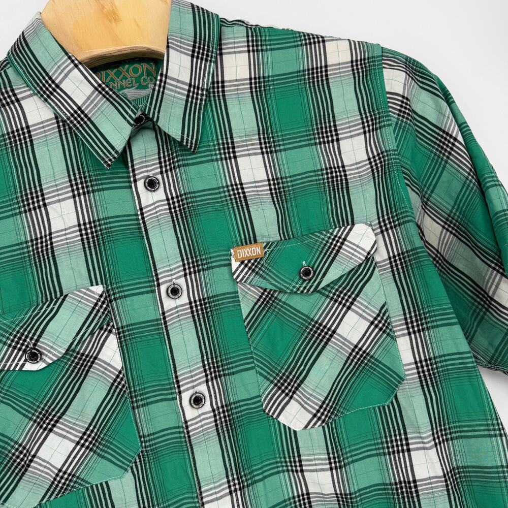 Mens Medium Dixxon Flannel "The Grafton" Short Sleeve Bamboo 2XL White Green